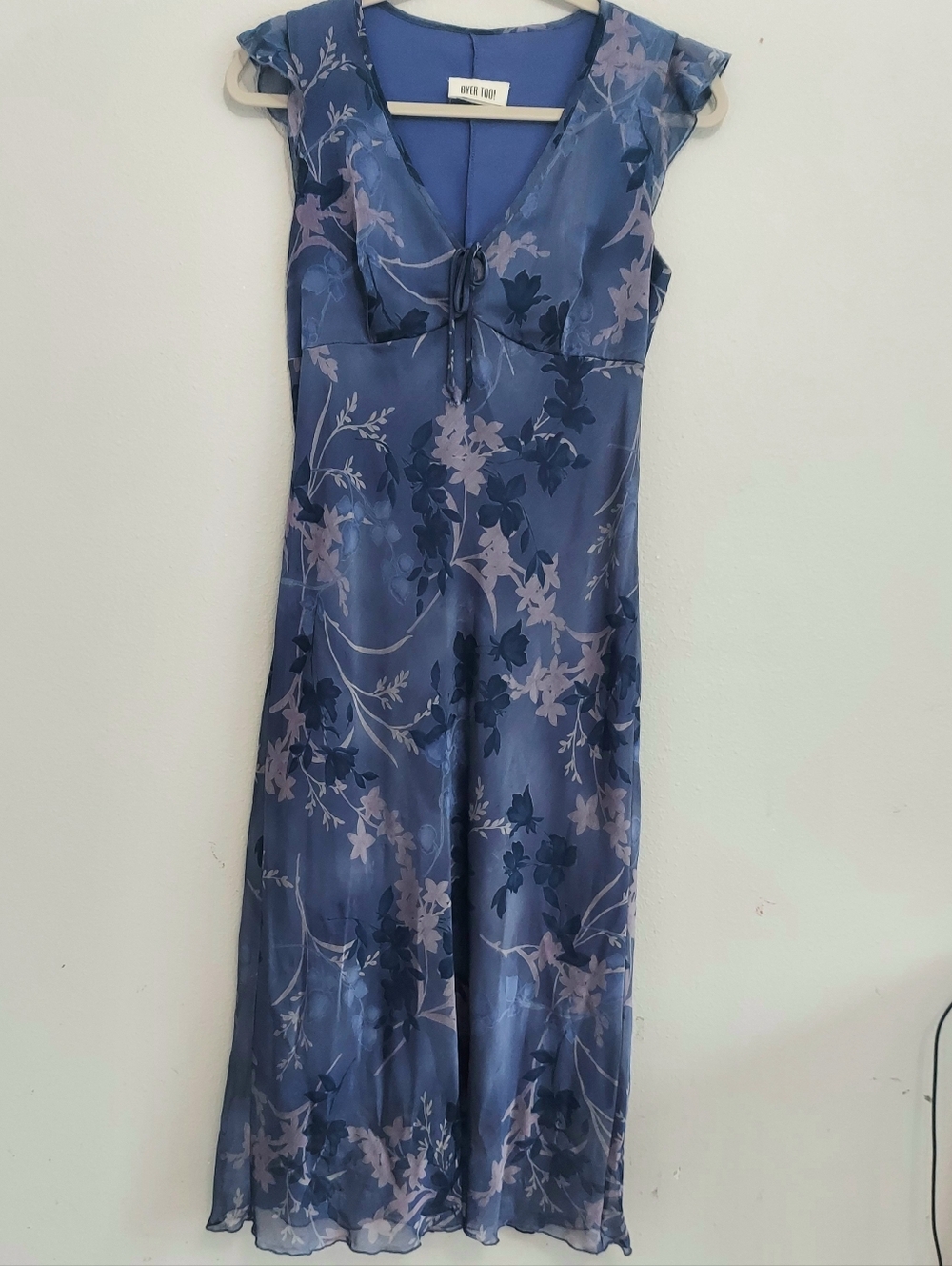 Y2K Babydoll Vneck Midi Blue Floral Dress Medium (Jr 13) Vintage By Byer Too!